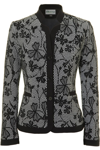 Click for larger image of: Black & White Flowers Jacket Style: 44481