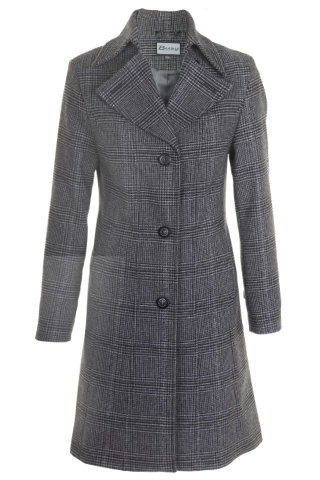 Click for larger image of: Dark Grey Check Coat 3/4 Style: 44498